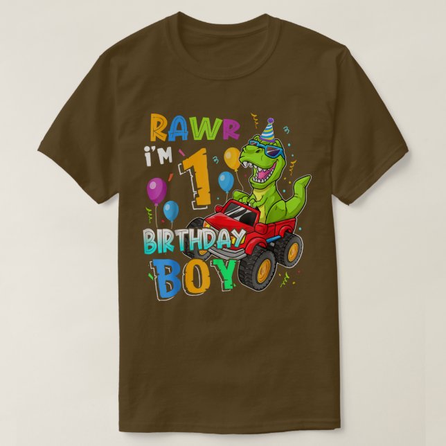 Camiseta Rawr Eu sou primeiro aniversario Garoto de 1 ano D (Frente do Design)