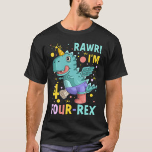 Camiseta Rawr Eu sou Quatro Rex 4º aniversário Dinossauro 4