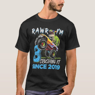 Camiseta Rawr eu sou um caminhão monstro dinossauro de 3 an