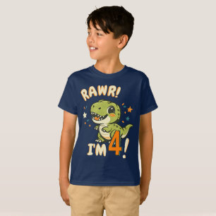 Camiseta Rawr eu tenho 4 anos Bebê T-Rex Dinossauro Anivers
