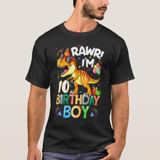 Camiseta Rawr I M 10th Birthday Boy Dinosaur T Rex 10 Anos (Frente)