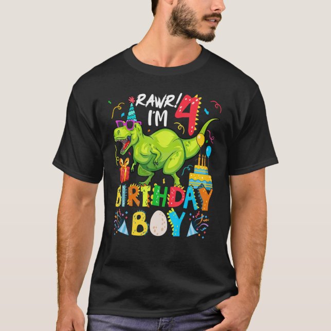 Camiseta Rawr I M 4th Birthday Boy Dinosaur T Rex 4 Anos O (Frente)