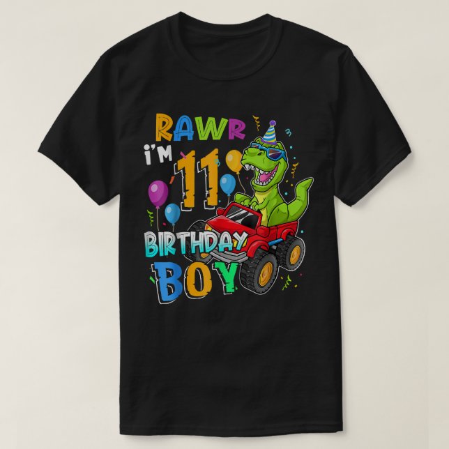 Camiseta Rawr I'm 11 Aniversário de 11 anos Dinossaur Monst (Frente do Design)