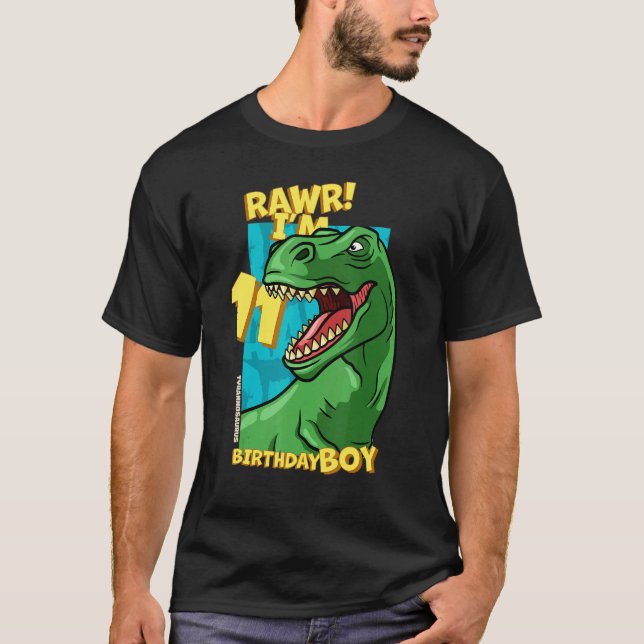 Camiseta Rawr I'm 11 Birthday Boys 11 Birthday Dino Tyra (Frente)