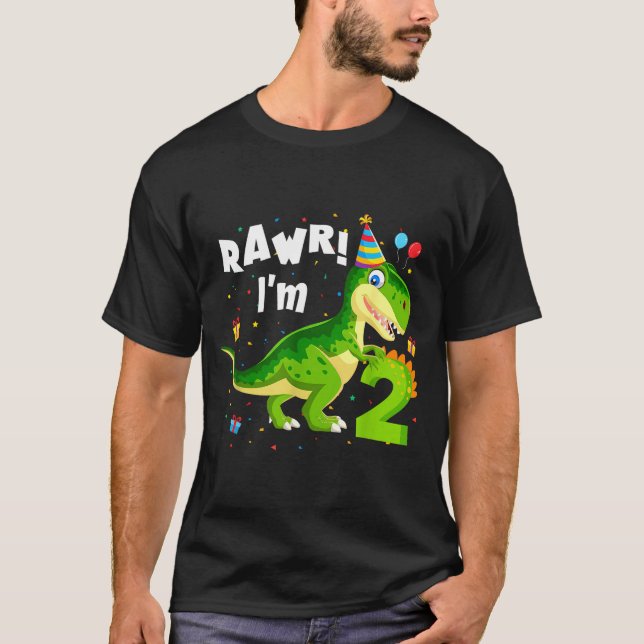 Camiseta Rawr I'm 2 2nd Birthday T Rex Dinosaur Funny Party (Frente)