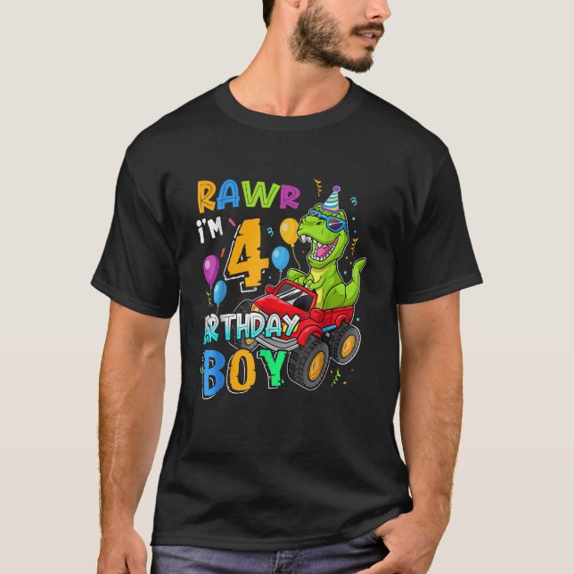 Camiseta Rawr Im 4º Aniversário Menino de 4 Anos Monstro do (Frente)
