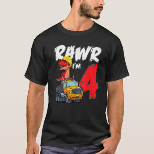 Camiseta Rawr I'm 4 É o meu 4º Dinossauro de Aniversário no