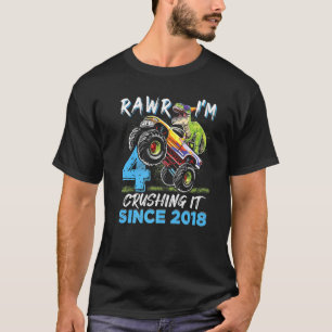 Camiseta Rawr I'm 4 Monster Truck Dinosaur 4th Birthday Par