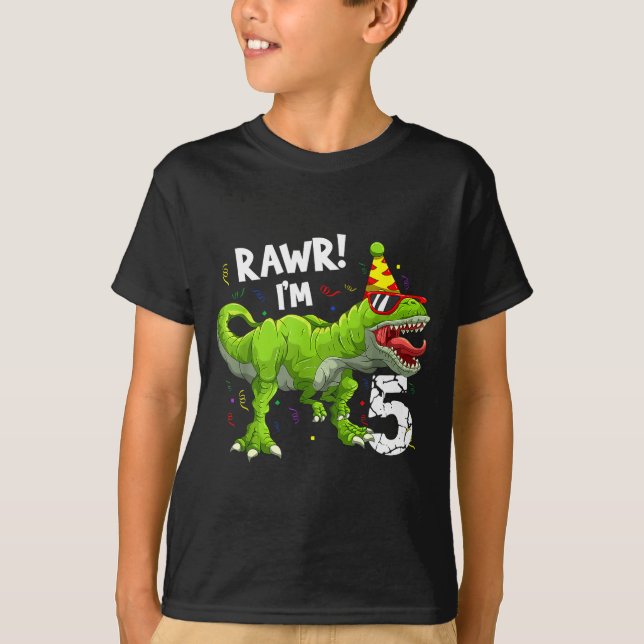 Camiseta Rawr I'm 5 5th Birthday T Rex Dinosaur Funny Party (Frente)