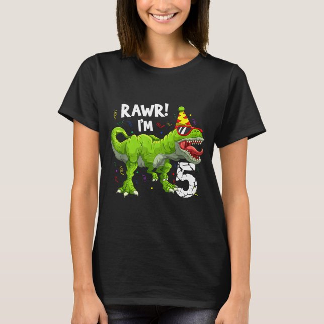 Camiseta Rawr I'm 5 5th Birthday T Rex Dinosaur Funny Party (Frente)