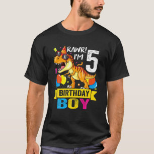 Camiseta Rawr I'm 5 Birthday Boy Dinosaur T Rex 5 Anos