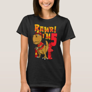 Camiseta Rawr Im 5 Bombeiro Dinossauro 5 Birthday Boy T