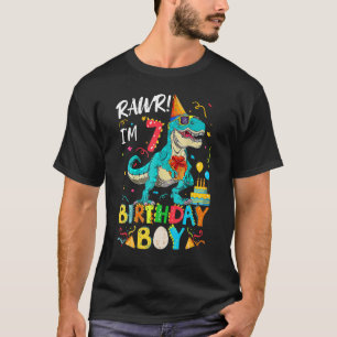 Camiseta Rawr I'm 7 Birthday Boy Dinosaur T Rex 7 anos O