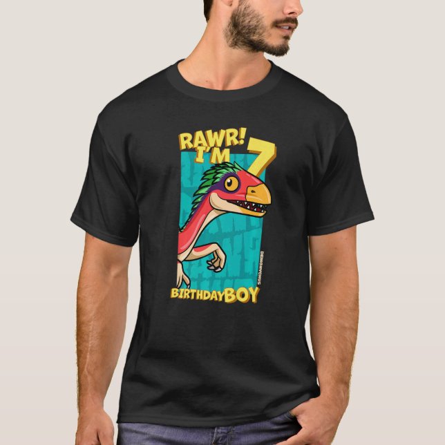 Camiseta Rawr I'm 7 Birthday Boys 7 Birthday Dino Deinony (Frente)