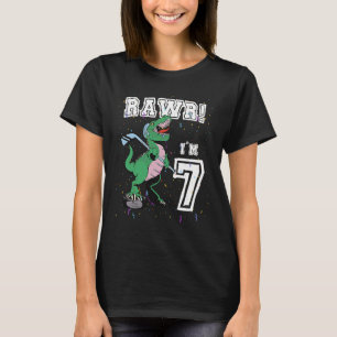 Camiseta Rawr I'm 7 Hockey Rex Dinossaur com Festa de anive