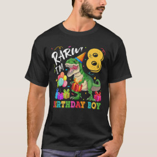 Camiseta Rawr I'm 8 Birthday Boy Dinosaur T Rex 8º Birthda