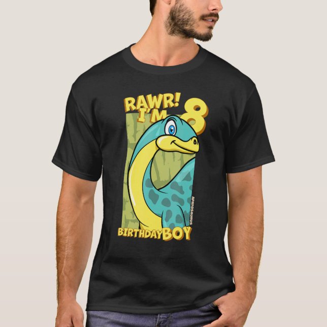 Camiseta Rawr I'm 8 Birthday Boys 8th Aniversário Dino Apat (Frente)