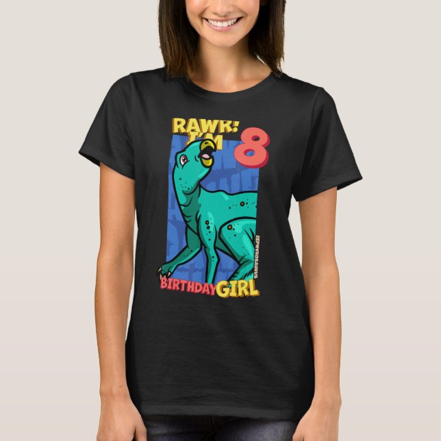 Camiseta Rawr I'm 8 Birthday Girls 8th Birthday Dino Zephyr (Frente)