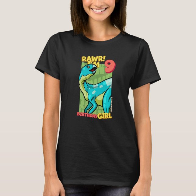 Camiseta Rawr I'm 9 Birthday Girls 9º aniversário Dino Hyps (Frente)