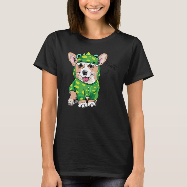 Camiseta Rawr Welsh Corgi Dinossaur - Cão Figurino (Frente)