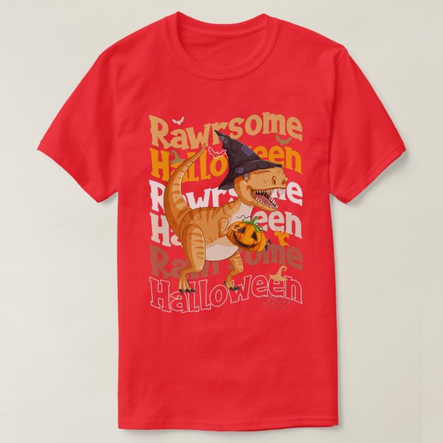Camiseta Rawrsome Halloween Dinosaur Carrying A Pumpkin  (Frente do Design)