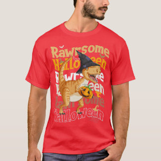 Camiseta Rawrsome Halloween Dinosaur Carrying A Pumpkin 
