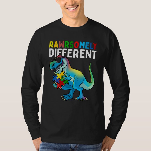 Camiseta Rawrsomely Different Dinosaur Autism Awareness Puz (Frente)