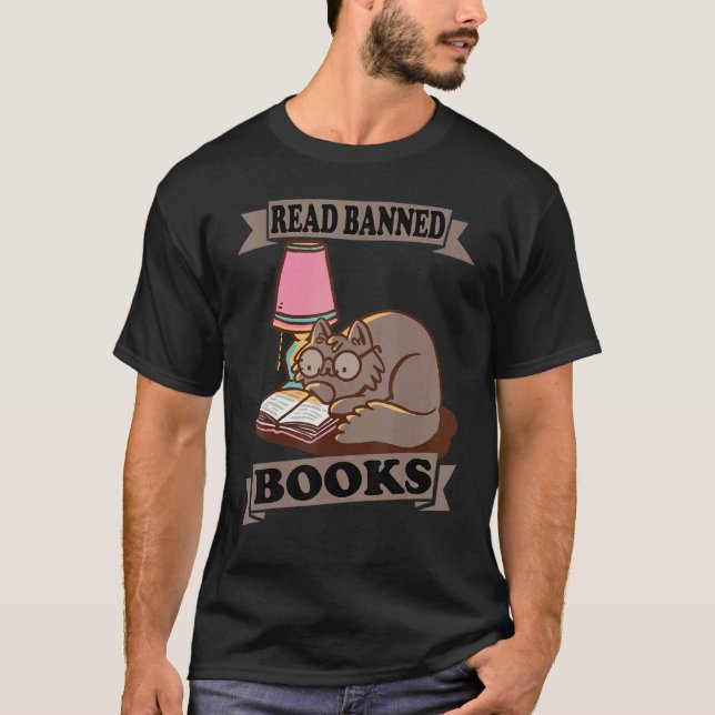 Camiseta Read Banned Books Cat Book Reading  Literature (Frente)