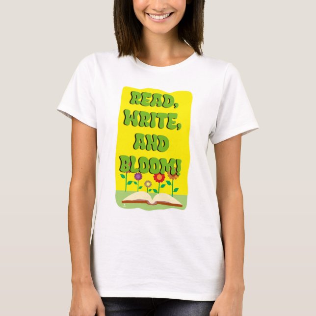 Camiseta Read Write Bloom Cool Bookworm Slogan (Frente)