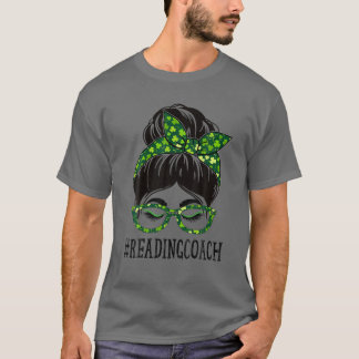 Camiseta Reading Coach Women Messy Bun St Patrick's Day Sha
