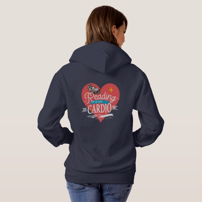 Camiseta Reading is My Cardio Red Heart Raccoon (Parte Traseira Completa)