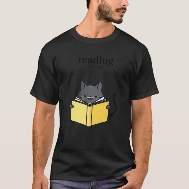 Camiseta Reading is My Jam Black Tuxedo Cat with Cozy Myste (Frente)