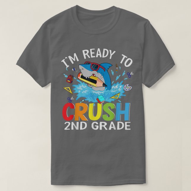 Camiseta Ready to Crush 2nd Grade Back To School Shark Stud (Frente do Design)