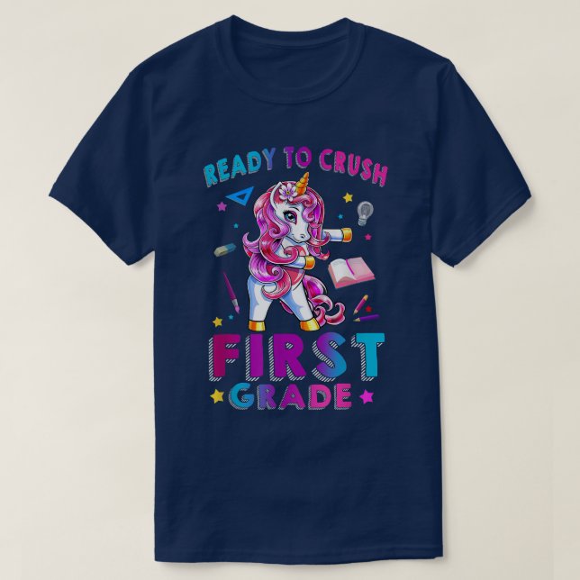 Camiseta Ready to Crush First Grade Back To School Unicorn  (Frente do Design)