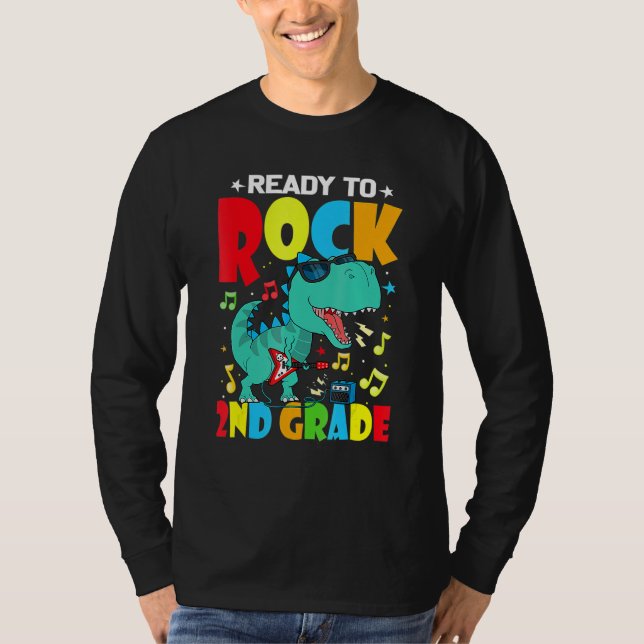 Camiseta Ready To Rock 2nd Grade Dinosaur Back To School Bo (Frente)