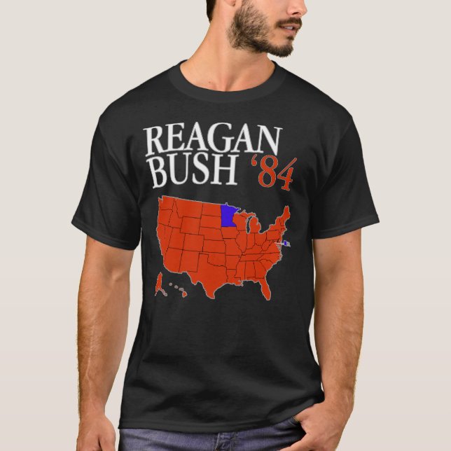 Camiseta Reagan Bush &x27;84 Logotipo Retro Vermelho Blue - (Frente)