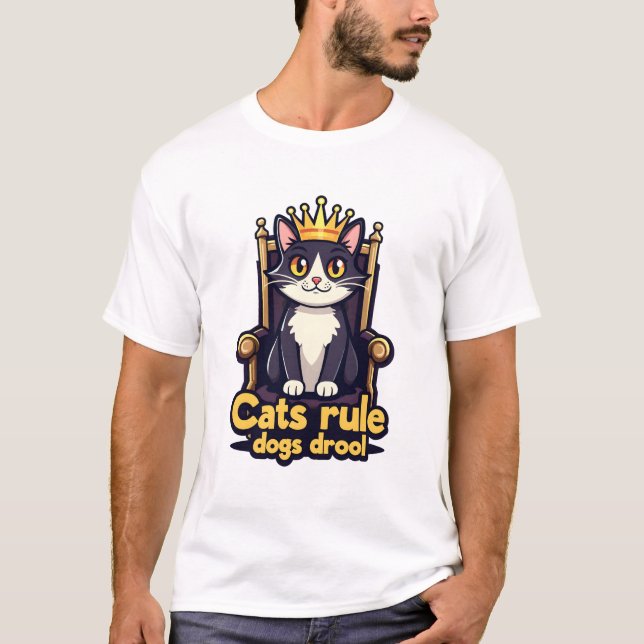 Camiseta Real de Trono Gato - Regra de Gatos, Cães (Frente)