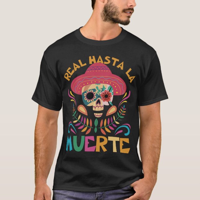 Camiseta Real Hasta La Muerte Sombrero Floral Skull T Shirt (Frente)
