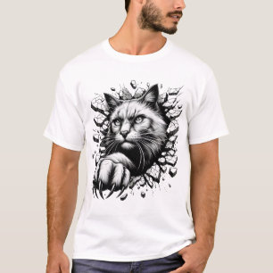 Camiseta Real Real 3D de Gato Branco Preto Único