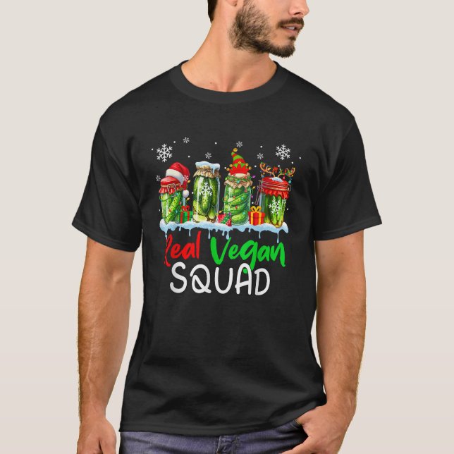 Camiseta Real Vegan Squad Santa Elf Reindeer Pickle Cans Xm (Frente)