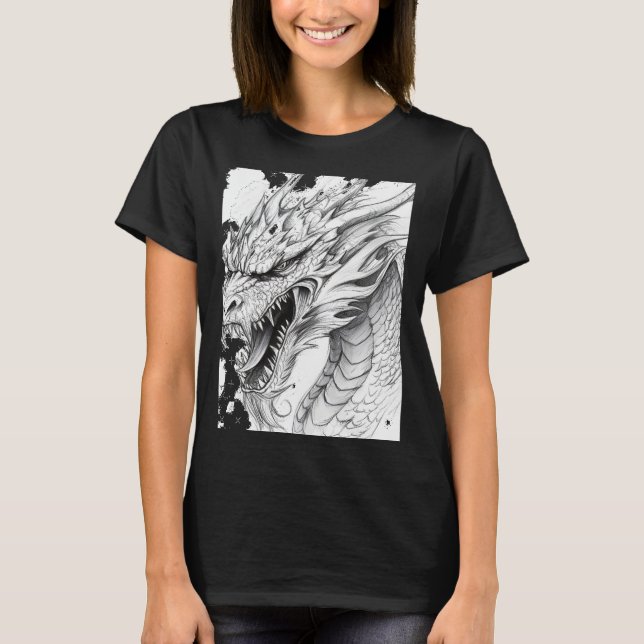 Camiseta Realistic Dragon Drawing Sticker  (Frente)