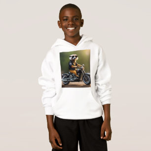 Camiseta Rebel Meerkat: Penas, óculos de sol e motocicleta