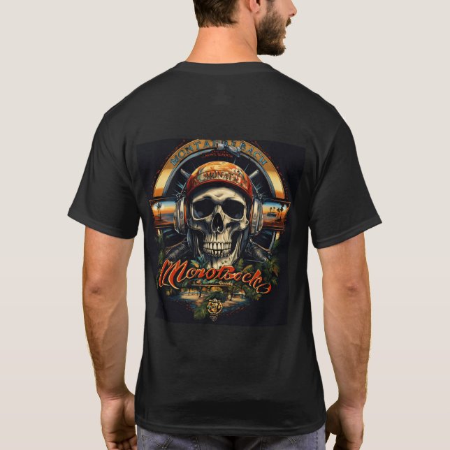 Camiseta Rebel Riffs: Libere o som - Caveira e Crossbones (Verso)