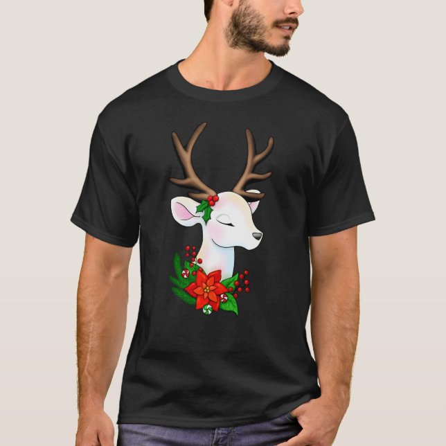 Camiseta Rebelde de Natal Branco Elegante Com Marrom Antler (Frente)
