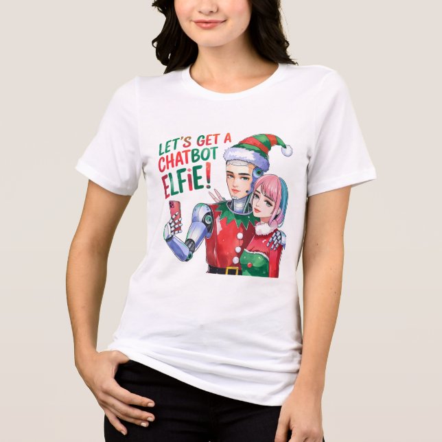 Camiseta 🤖 Receba um Chatbot Elfie Memórias de Natal Engra (Frente)