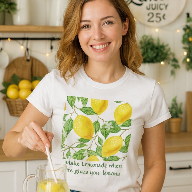 Camiseta Receita de Limonada / Limão (Bright lemons & bold message: “Make lemonade when life gives you lemons” tee)