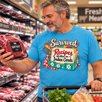 Camiseta Receitas Sobrevividas Escritas em Cartões de Índic