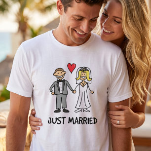 Camiseta Recém-Casados - Desenho Animado de Noivos Simpátic