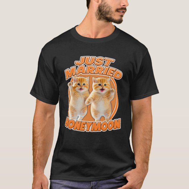 Camiseta Recém-casados Gatos Fofos Casal de Lua de Mel (Frente)