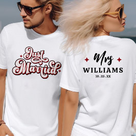 Camiseta Recém-Casados Retro Senhor e Senhora Rosa Vermelho